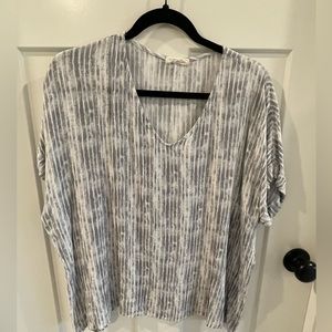 Cotton Blue vertical blue striped blouse with cap sleeves - 1X